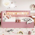 Twin Size Upholstered Platform Bed Frame with Twin Trundle Bed, USB Ports and LED Light -ModernLuxe