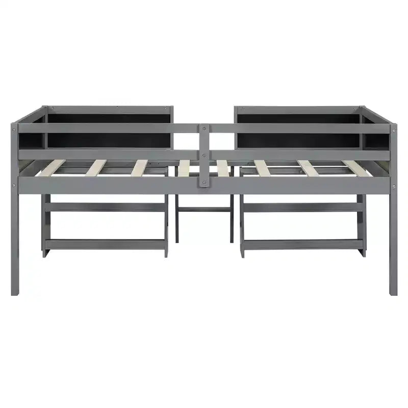 Lit mezzanine bas pour lits jumeaux de 198 cm (78 po) de long x 99 cm (39 po) de large, avec deux étagères amovibles et échelle, avec tableau de garde-corps décoratif