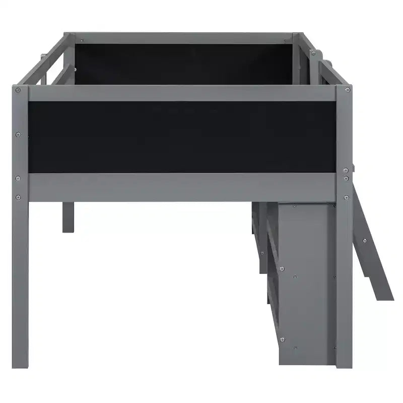 Lit mezzanine bas pour lits jumeaux de 198 cm (78 po) de long x 99 cm (39 po) de large, avec deux étagères amovibles et échelle, avec tableau de garde-corps décoratif