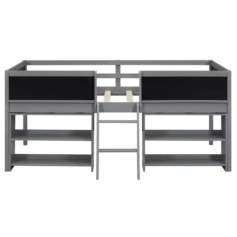 Lit mezzanine bas pour lits jumeaux de 198 cm (78 po) de long x 99 cm (39 po) de large, avec deux étagères amovibles et échelle, avec tableau de garde-corps décoratif