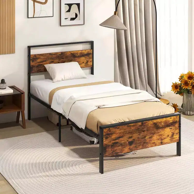 Cadre de lit double/grand lit/très grand lit avec tête et pied de lit en bois et rangement sous le lit