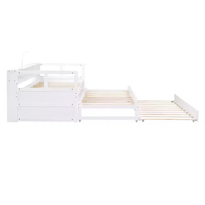 Lit de repos en bois avec 2 lits gigognes, 3 compartiments de rangement, 1 lampe gratuite et port de chargement USB