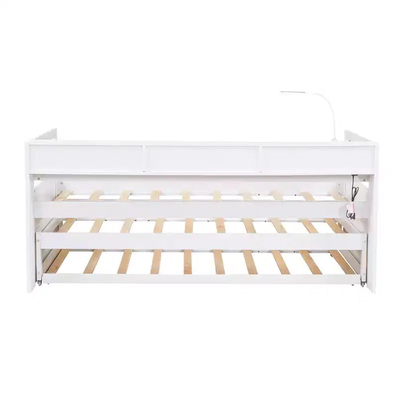 Lit de repos en bois avec 2 lits gigognes, 3 compartiments de rangement, 1 lampe gratuite et port de chargement USB