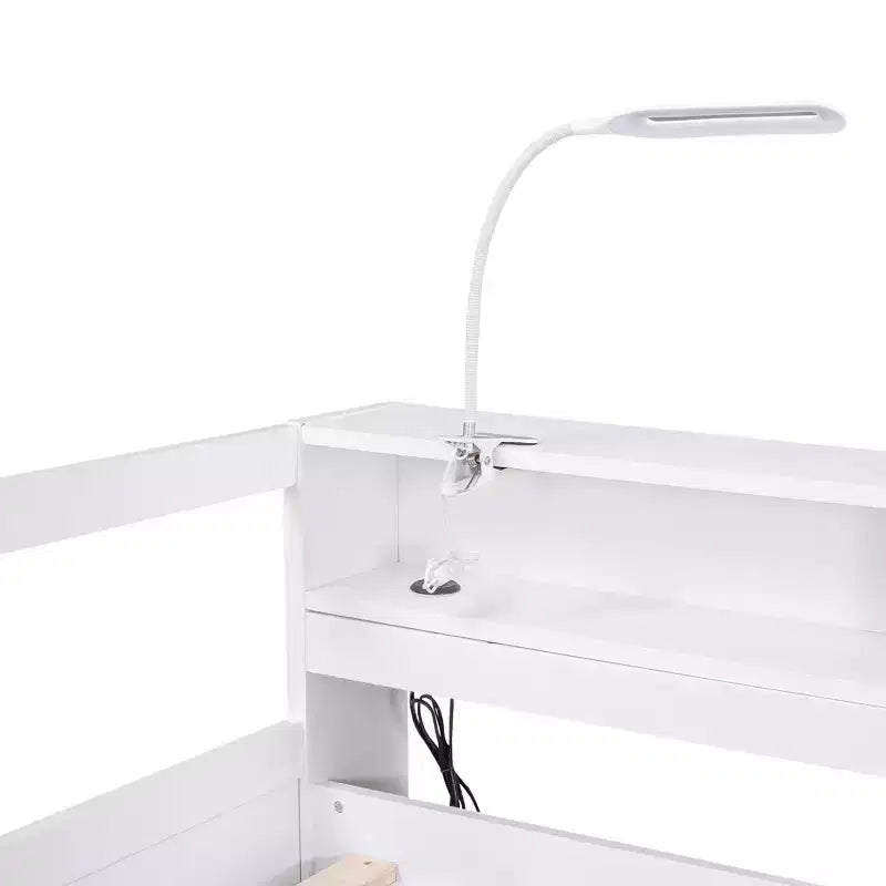 Lit de repos en bois avec 2 lits gigognes, 3 compartiments de rangement, 1 lampe gratuite et port de chargement USB