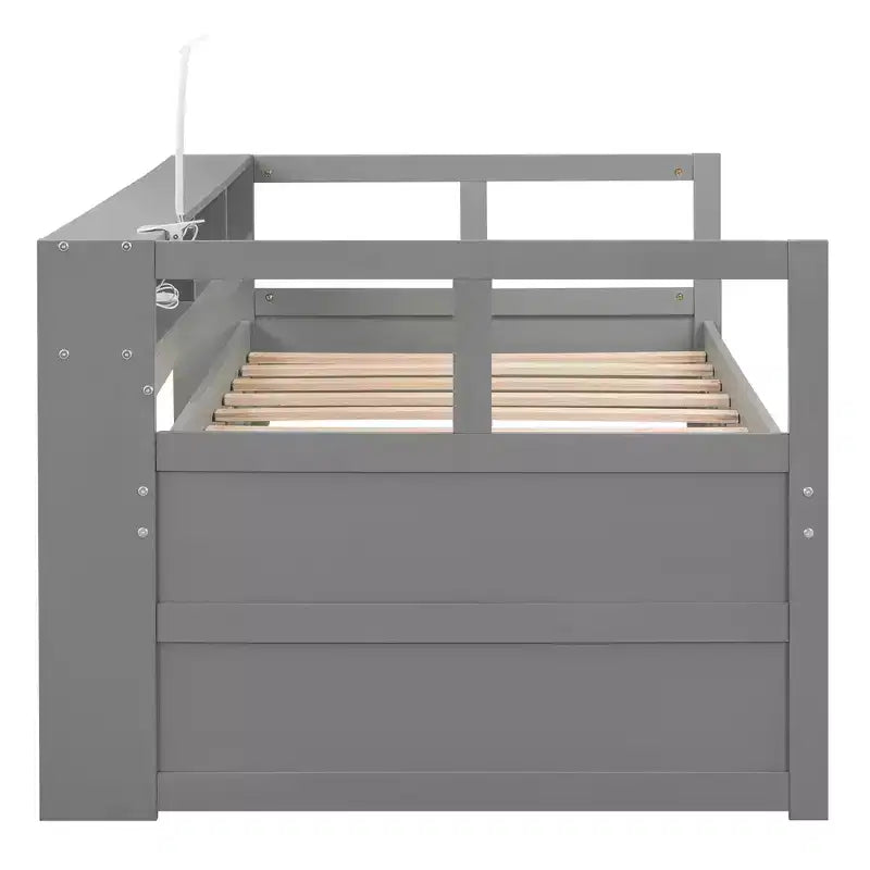 Lit de repos en bois avec 2 lits gigognes, 3 compartiments de rangement, 1 lampe gratuite et port de chargement USB