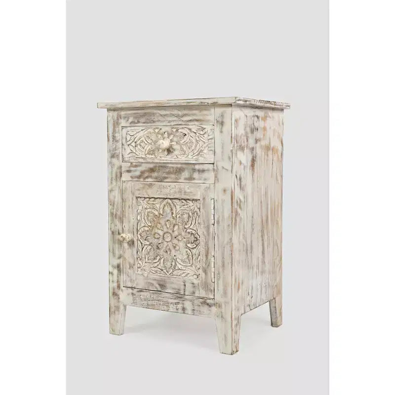 Table d'appoint en manguier sculptée à la main - Couleur blanche