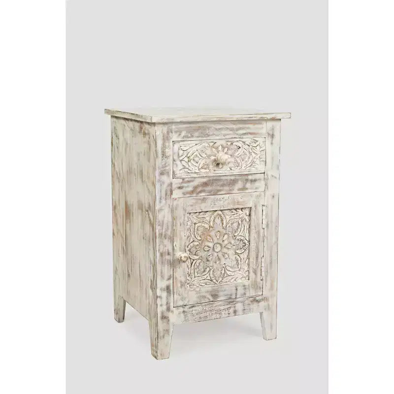 Table d'appoint en manguier sculptée à la main - Couleur blanche