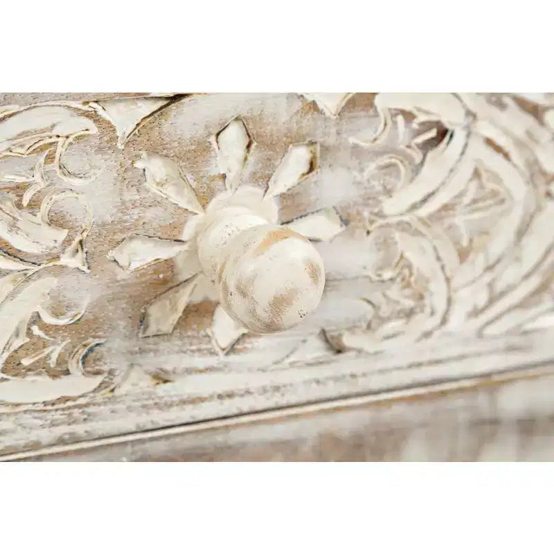 Table d'appoint en manguier sculptée à la main - Couleur blanche