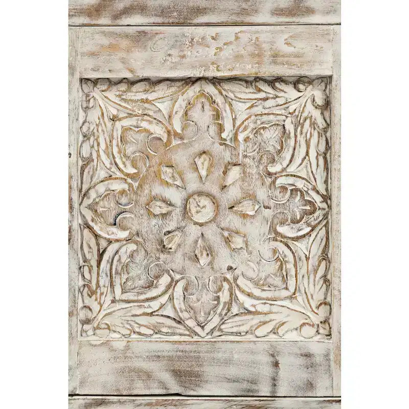 Table d'appoint en manguier sculptée à la main - Couleur blanche
