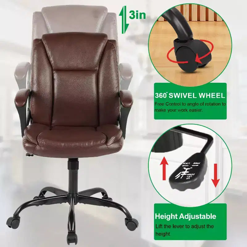 Chaise de bureau Chaise de direction en cuir PU respirant avec roulettes