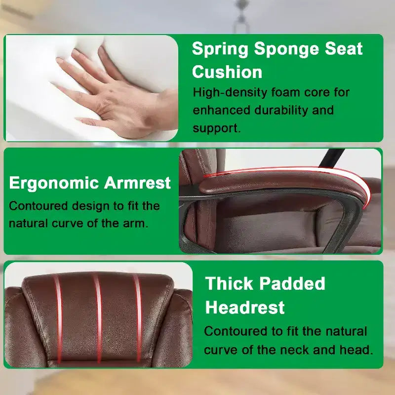 Chaise de bureau Chaise de direction en cuir PU respirant avec roulettes