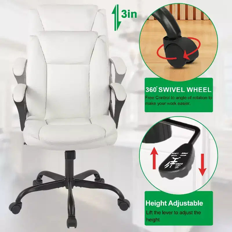 Chaise de bureau Chaise de direction en cuir PU respirant avec roulettes