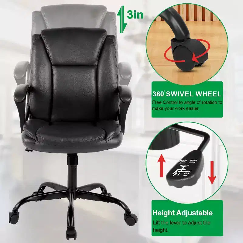 Chaise de bureau Chaise de direction en cuir PU respirant avec roulettes