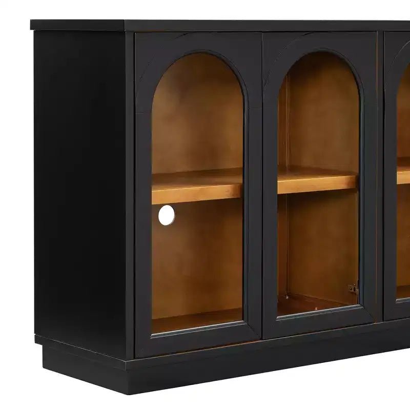 Buffet, Meuble de rangement voûté avec 4 portes vitrées, étagères réglables pour cuisine, salle à manger et salon