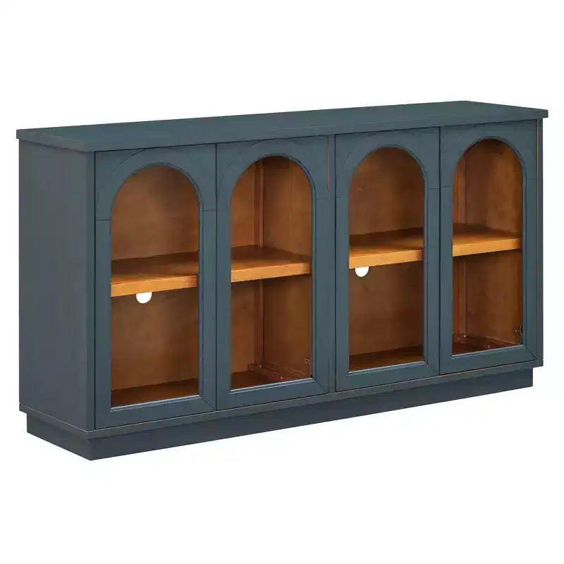 Buffet, Meuble de rangement voûté avec 4 portes vitrées, étagères réglables pour cuisine, salle à manger et salon