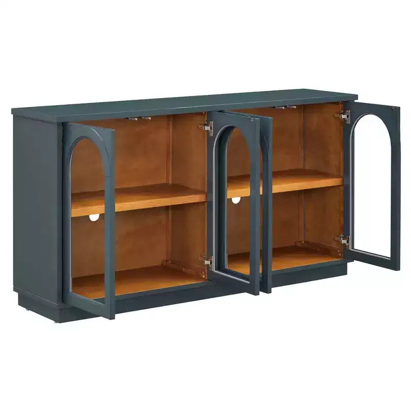 Buffet, Meuble de rangement voûté avec 4 portes vitrées, étagères réglables pour cuisine, salle à manger et salon