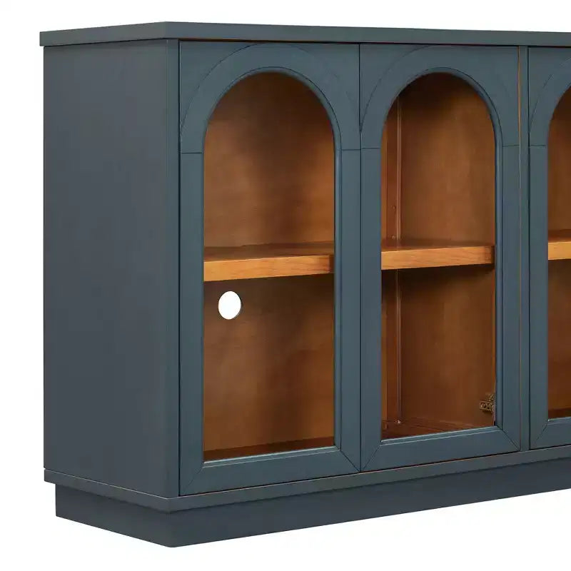 Buffet, Meuble de rangement voûté avec 4 portes vitrées, étagères réglables pour cuisine, salle à manger et salon