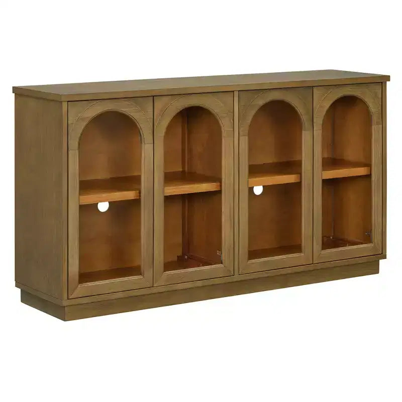 Buffet, Meuble de rangement voûté avec 4 portes vitrées, étagères réglables pour cuisine, salle à manger et salon