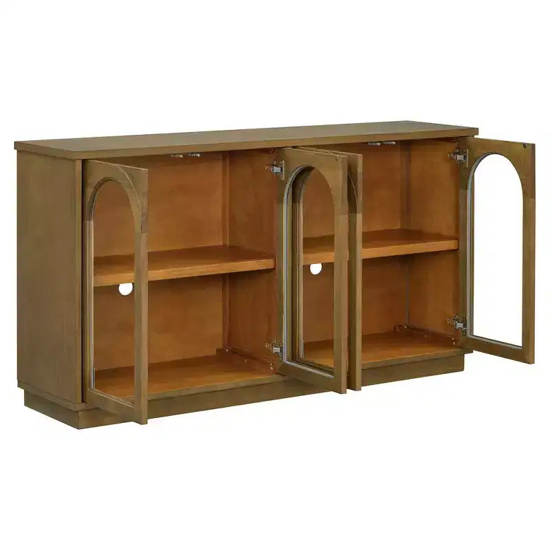 Buffet, Meuble de rangement voûté avec 4 portes vitrées, étagères réglables pour cuisine, salle à manger et salon
