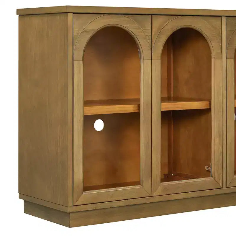 Buffet, Meuble de rangement voûté avec 4 portes vitrées, étagères réglables pour cuisine, salle à manger et salon