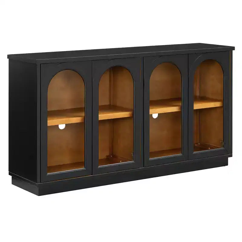 Buffet, Meuble de rangement voûté avec 4 portes vitrées, étagères réglables pour cuisine, salle à manger et salon