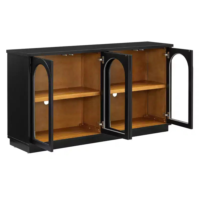 Buffet, Meuble de rangement voûté avec 4 portes vitrées, étagères réglables pour cuisine, salle à manger et salon