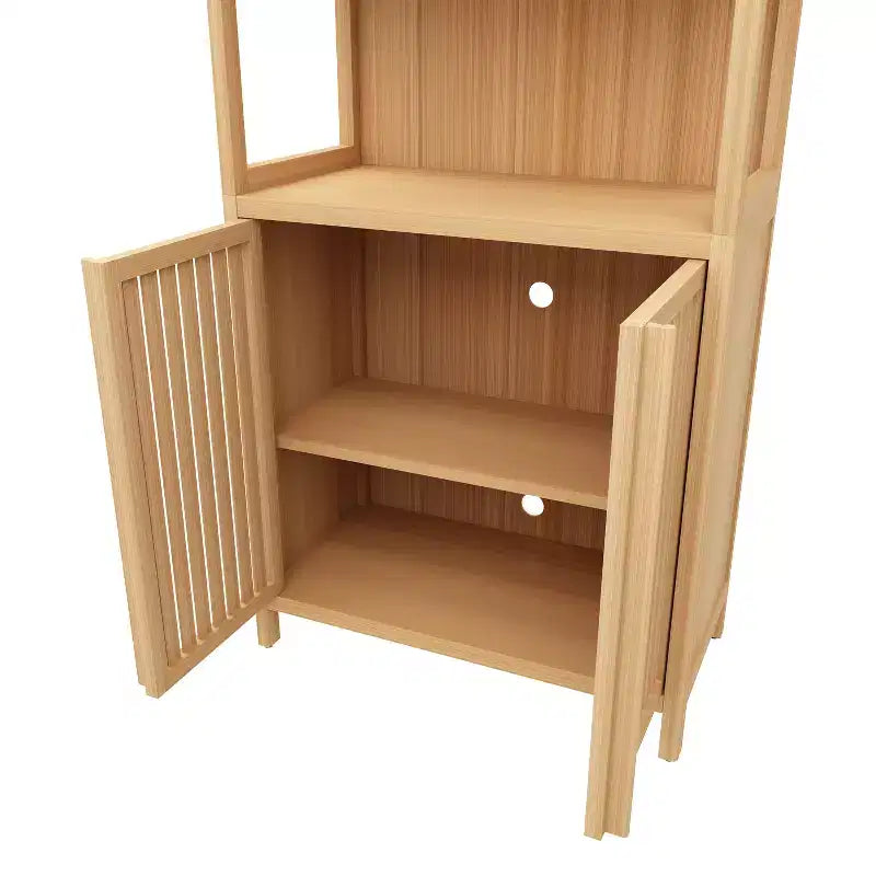 Meuble de rangement de salle de bain autoportant en bambou avec 2 portes magnétiques et étagères, 24,5 po de largeur