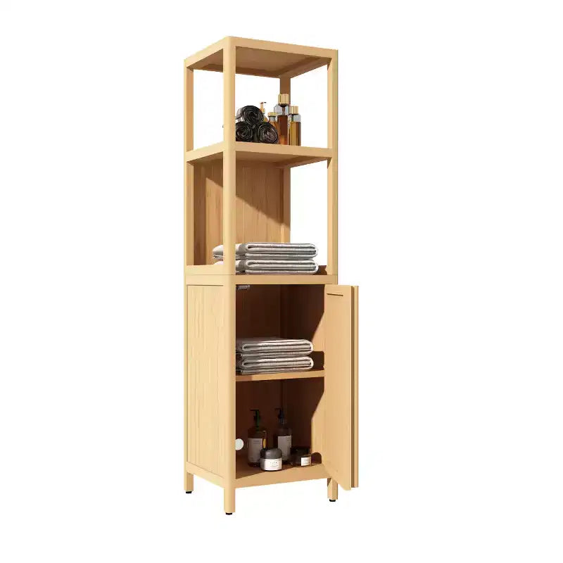 Armoire haute de salle de bain en bambou avec persiennes et étagères