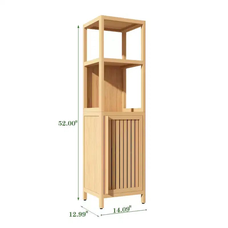 Armoire haute de salle de bain en bambou avec persiennes et étagères