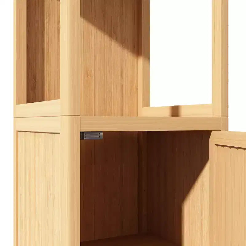 Armoire haute de salle de bain en bambou avec persiennes et étagères