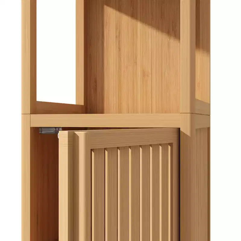 Armoire haute de salle de bain en bambou avec persiennes et étagères