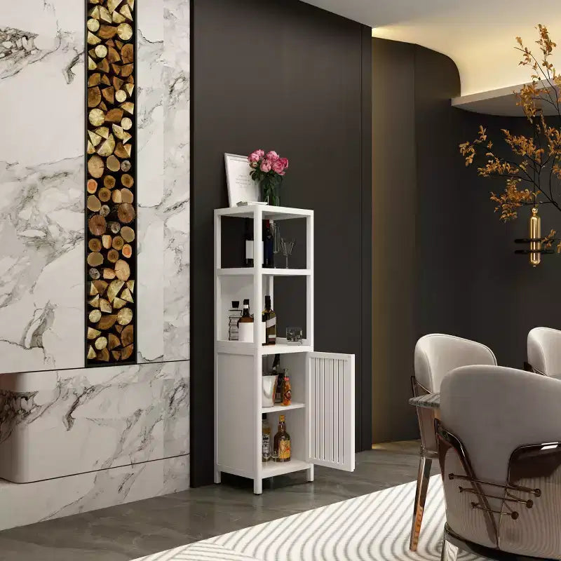 Armoire haute de salle de bain en bambou avec persiennes et étagères
