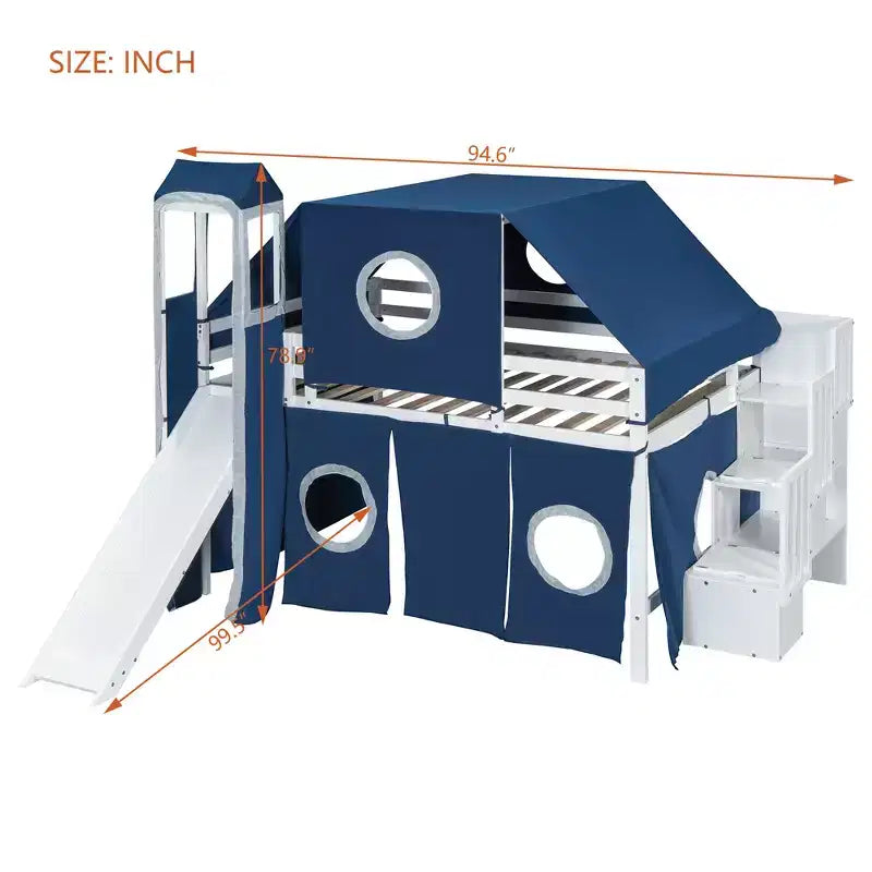 Lit mezzanine une place avec tente et tour de jeu