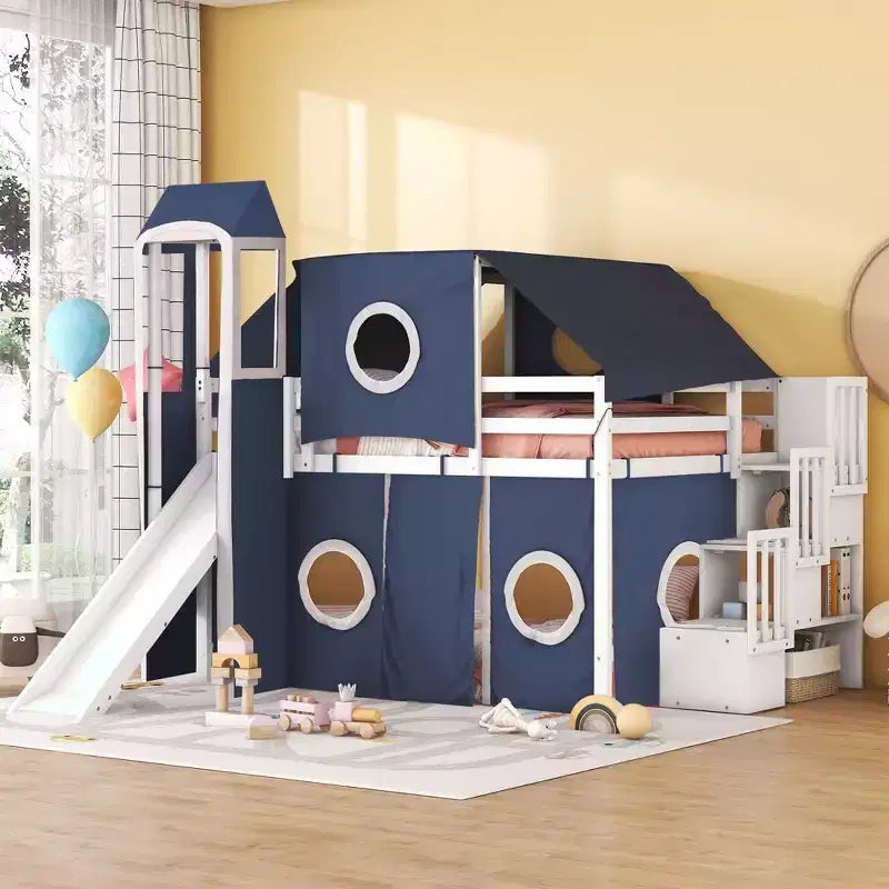 Lit mezzanine une place avec tente et tour de jeu