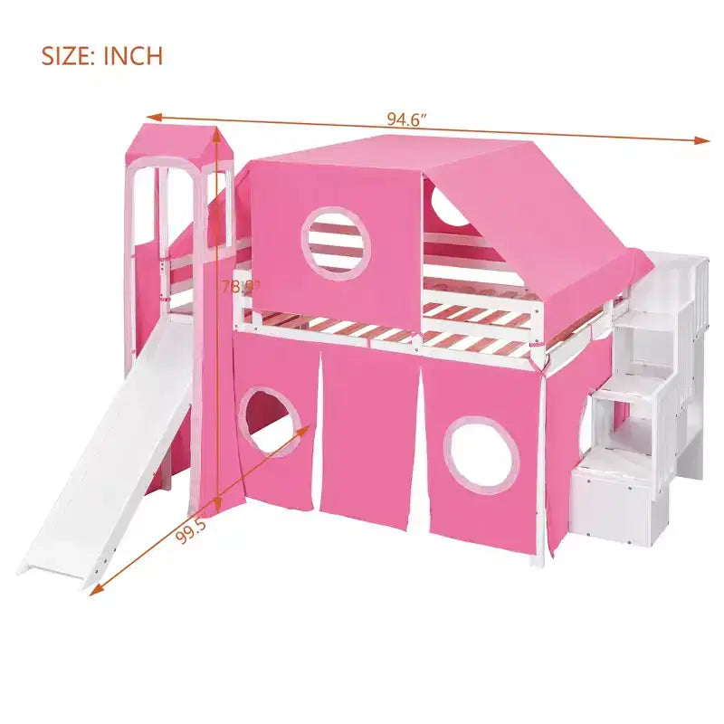 Lit mezzanine une place avec tente et tour de jeu