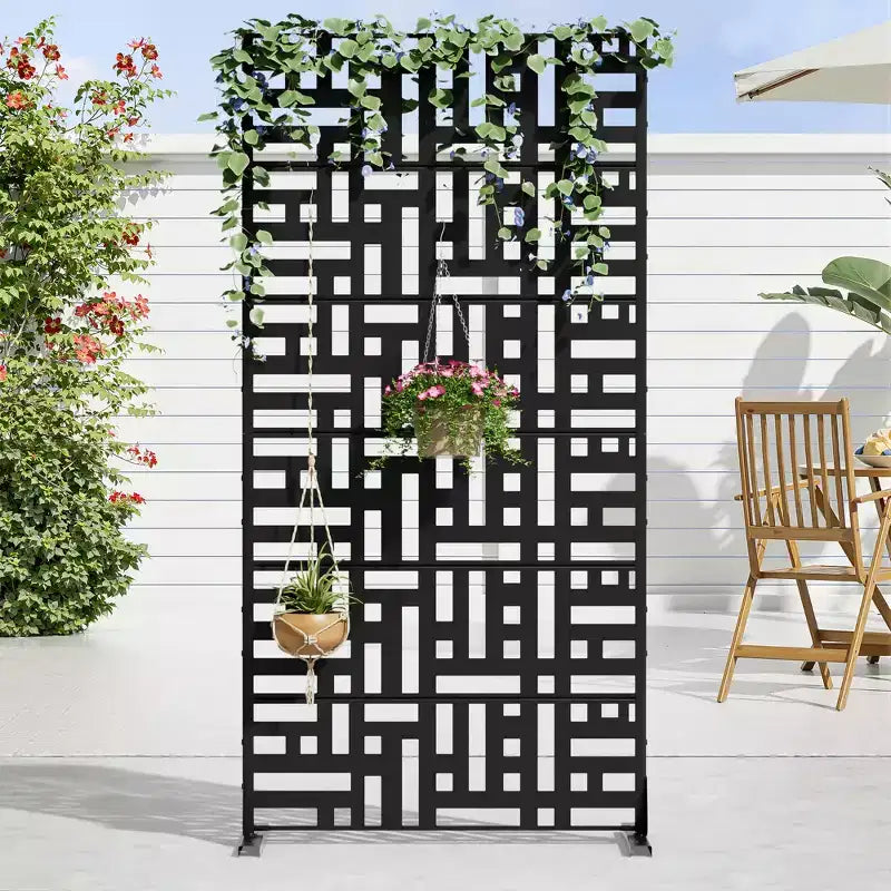 72 H35W Dovelina Black Metal Planter Box with Trellis Privacy Screen for Caf Patio,Garden & Balconies