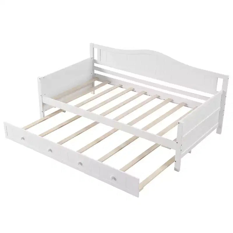 Lit de repos double avec lit gigogne, canapé-lit en bois massif avec support à lattes, lit d'appoint blanc/gris