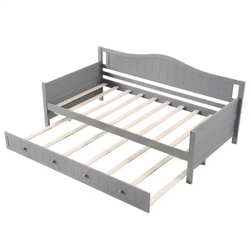 Lit de repos double avec lit gigogne, canapé-lit en bois massif avec support à lattes, lit d'appoint blanc/gris