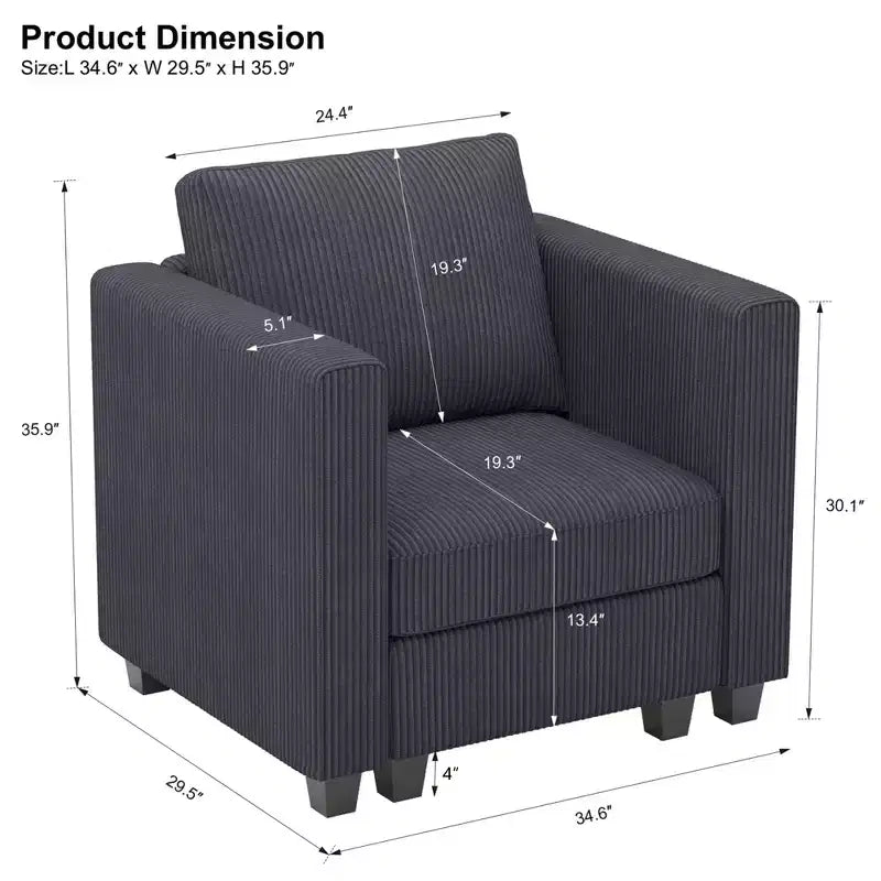 Module de canapé sectionnel modulable en velours côtelé pour siège central, éléments convertibles pour canapé sectionnel moderne, gris foncé