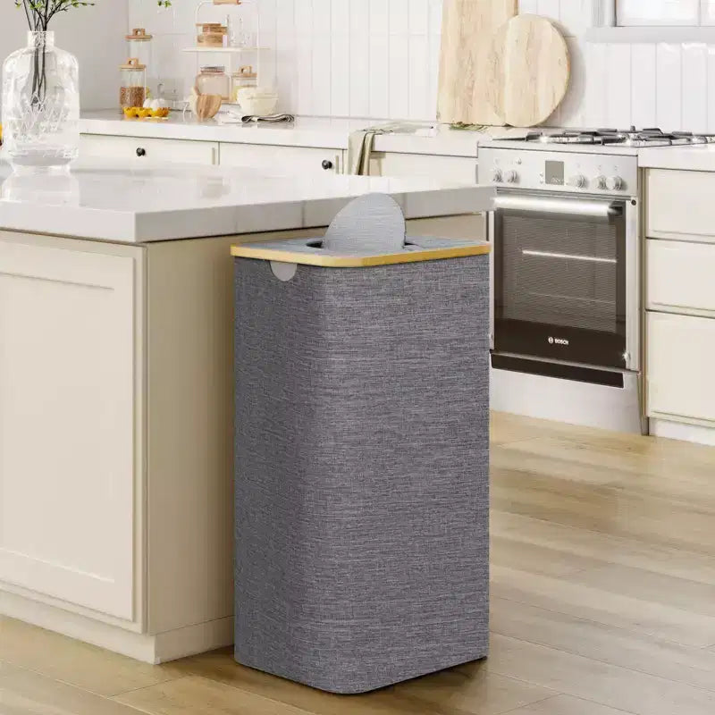 Panier à linge et bac de recyclage gris de 100 L avec couvercle, 2 sacs de doublure, pliable, imperméable