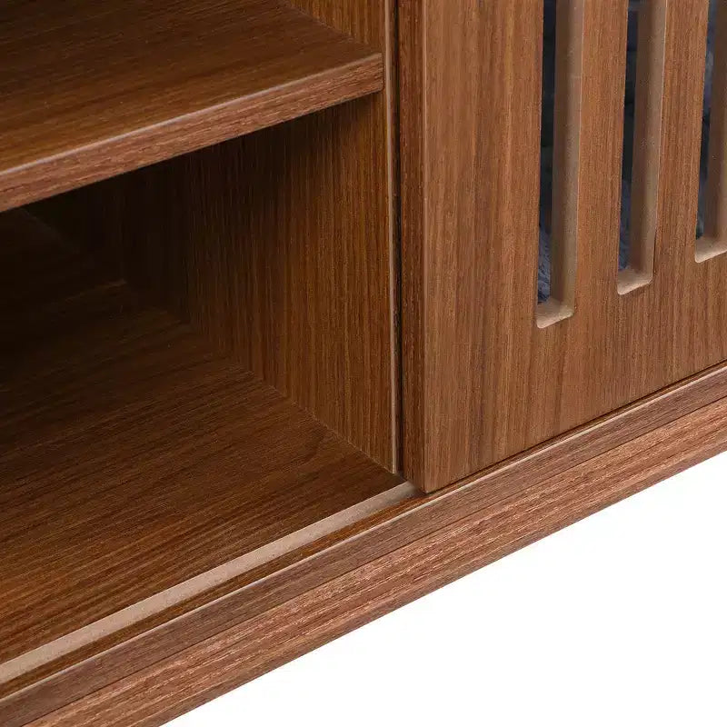 Meuble TV extensible avec bac à litière intégré pour chat, Meuble TV pour chat, Mobilier adapté aux chats, Moderne Mid-Century, Noyer
