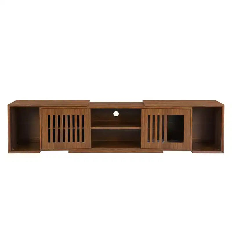 Meuble TV extensible avec bac à litière intégré pour chat, Meuble TV pour chat, Mobilier adapté aux chats, Moderne Mid-Century, Noyer