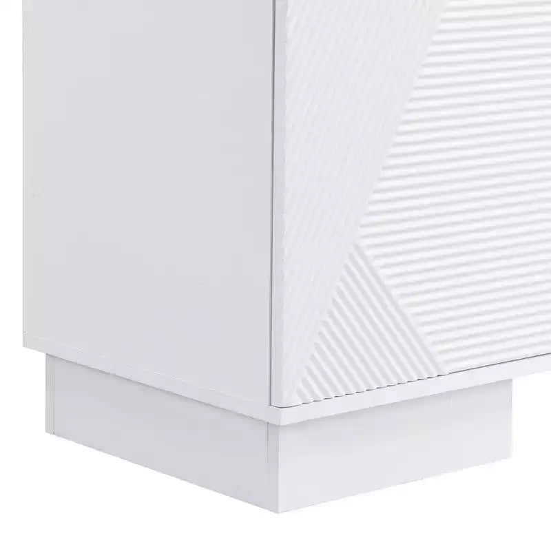 Meuble TV moderne de 70,8 pouces, convient aux téléviseurs de 75 pouces et moins, avec meuble de rangement à 4 tiroirs et pied central en métal, Blanc