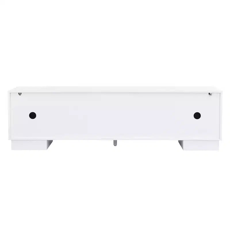 Meuble TV moderne de 70,8 pouces, convient aux téléviseurs de 75 pouces et moins, avec meuble de rangement à 4 tiroirs et pied central en métal, Blanc