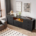 9 Drawer Wide Dresser for Bedroom 63 Inch Black Fabric Storage Chest with LED Lights and Power Outlets fits 75 Inch TV Media Console Organizer Cabinet