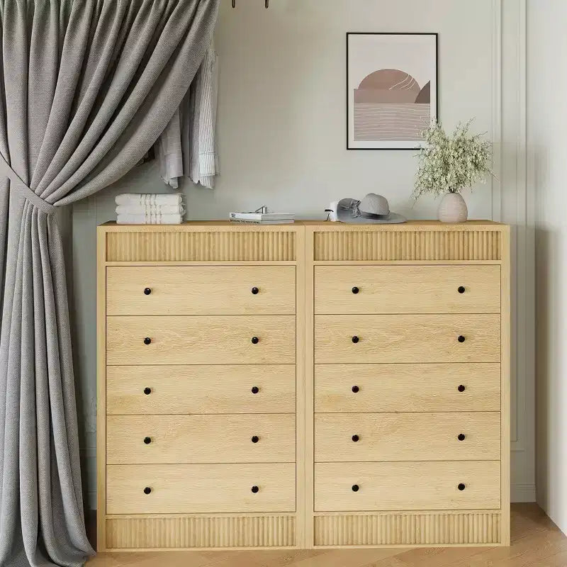 Commode haute à 5 tiroirs pour chambre à coucher, commode cannelée de 31,5 po de large, armoire de rangement en bois moderne pour chambre d'enfant, couloir, salon