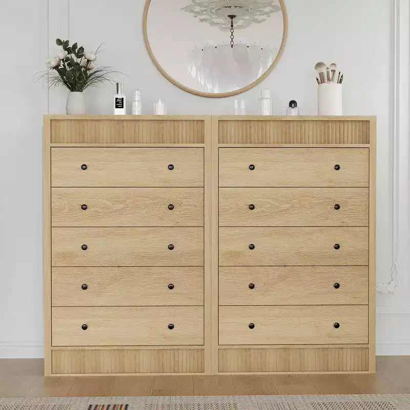 Commode haute à 5 tiroirs pour chambre à coucher, commode cannelée de 31,5 po de large, armoire de rangement en bois moderne pour chambre d'enfant, couloir, salon