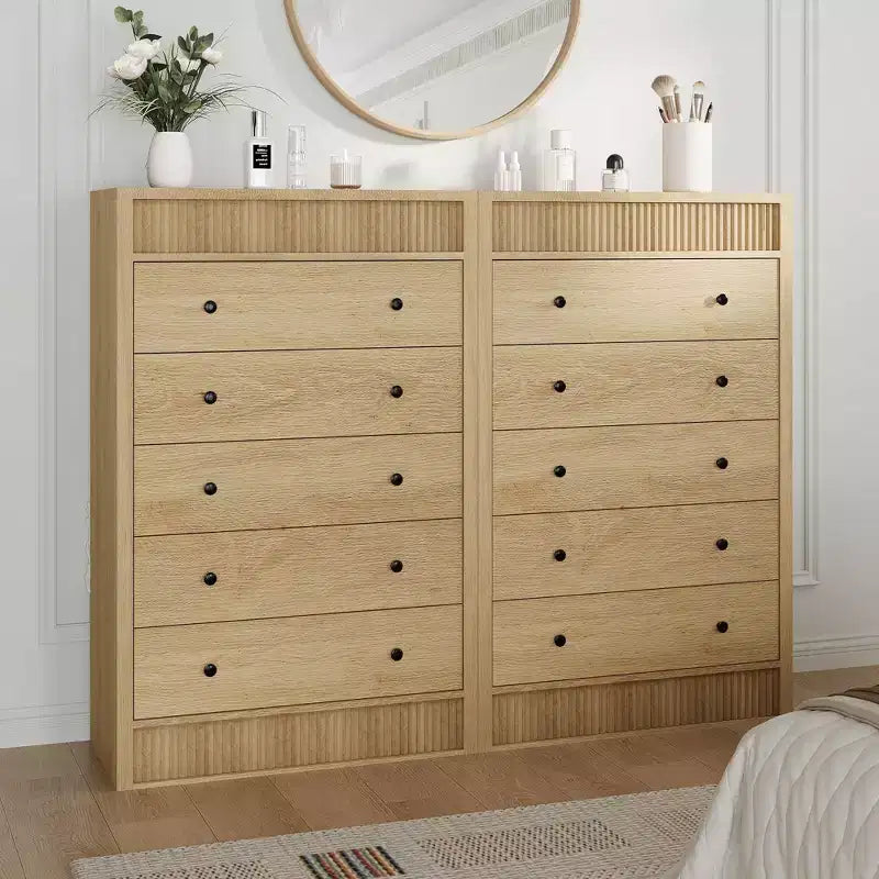 Commode haute à 5 tiroirs pour chambre à coucher, commode cannelée de 31,5 po de large, armoire de rangement en bois moderne pour chambre d'enfant, couloir, salon