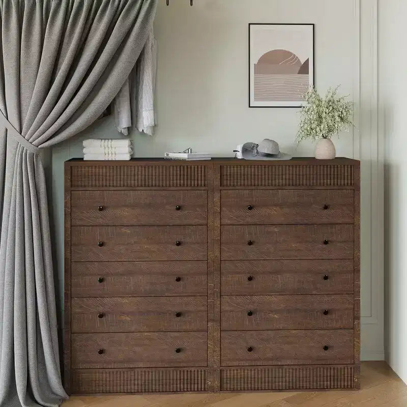 Commode haute à 5 tiroirs pour chambre à coucher, commode cannelée de 31,5 po de large, armoire de rangement en bois moderne pour chambre d'enfant, couloir, salon