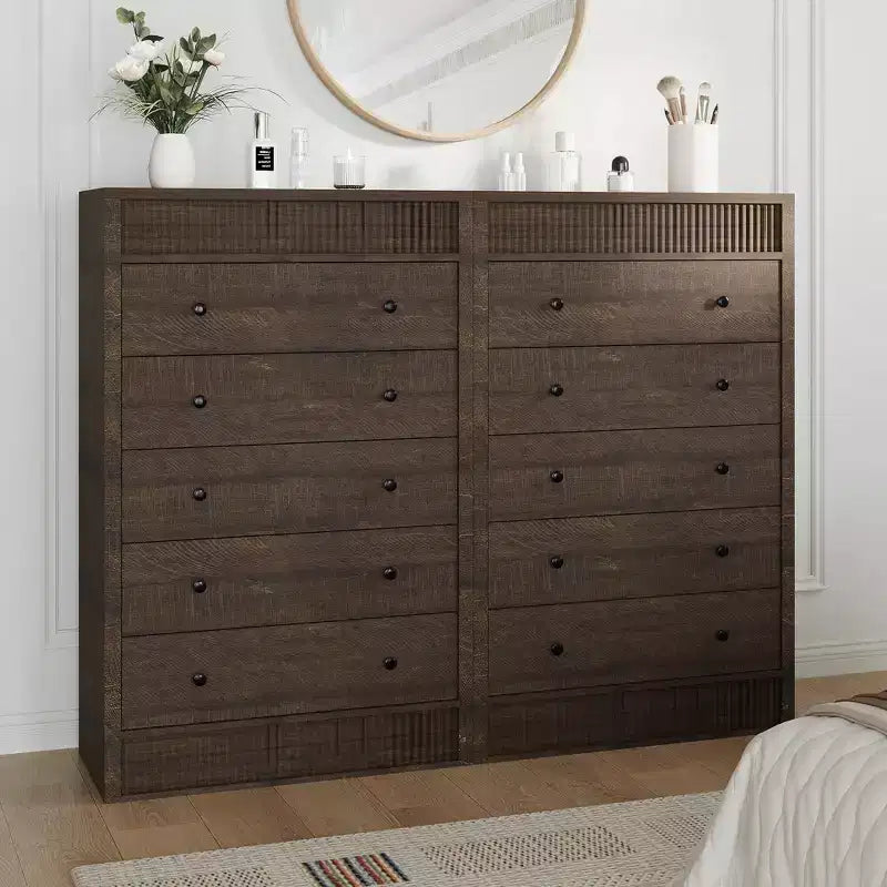 Commode haute à 5 tiroirs pour chambre à coucher, commode cannelée de 31,5 po de large, armoire de rangement en bois moderne pour chambre d'enfant, couloir, salon